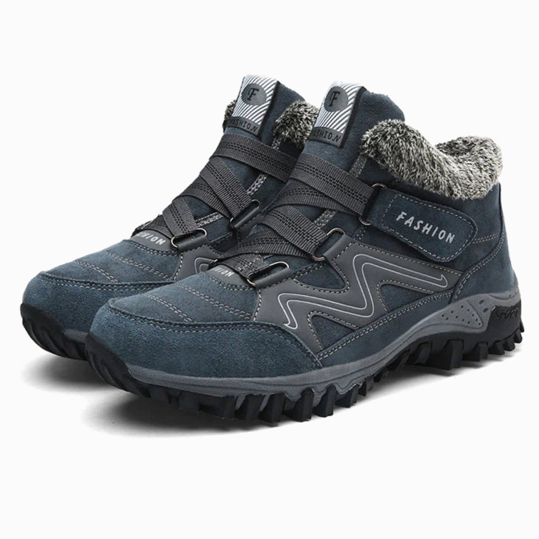 Women's Orthopedic Ankle Boots Faux-Fur Lace-Up Winter Sneaker Boots - Blue