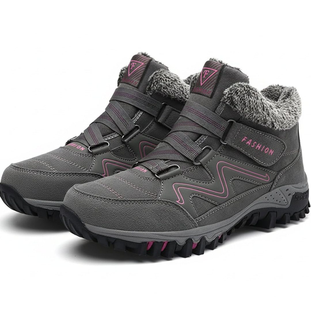 Women's Orthopedic Ankle Boots Faux-Fur Lace-Up Winter Sneaker Boots - Gray Pink