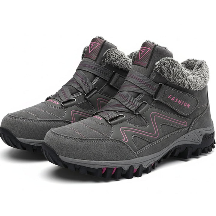 Women's Orthopedic Ankle Boots Faux-Fur Lace-Up Winter Sneaker Boots - Gray Pink