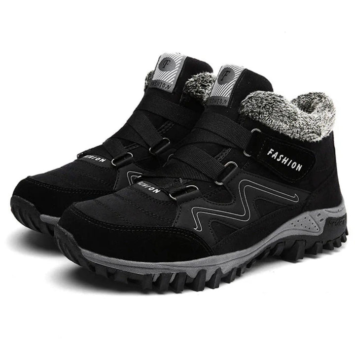 Women's Orthopedic Ankle Boots Faux-Fur Lace-Up Winter Sneaker Boots - Black