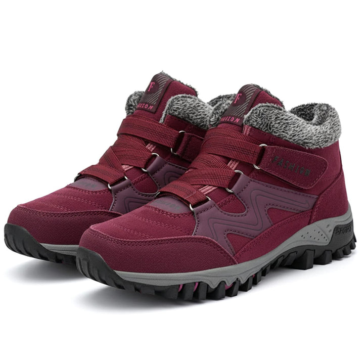 Women's Orthopedic Ankle Boots Faux-Fur Lace-Up Winter Sneaker Boots - Red