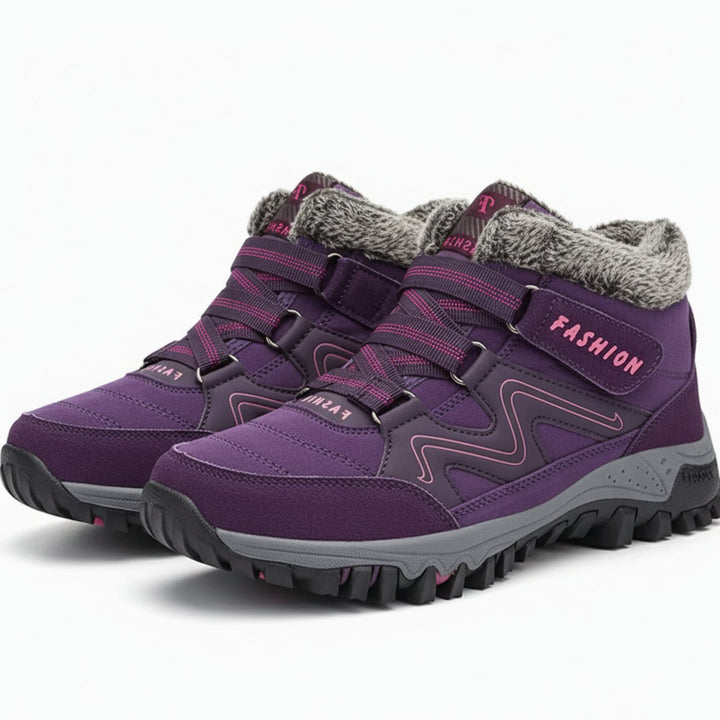 Women's Orthopedic Ankle Boots Faux-Fur Lace-Up Winter Sneaker Boots - Purple