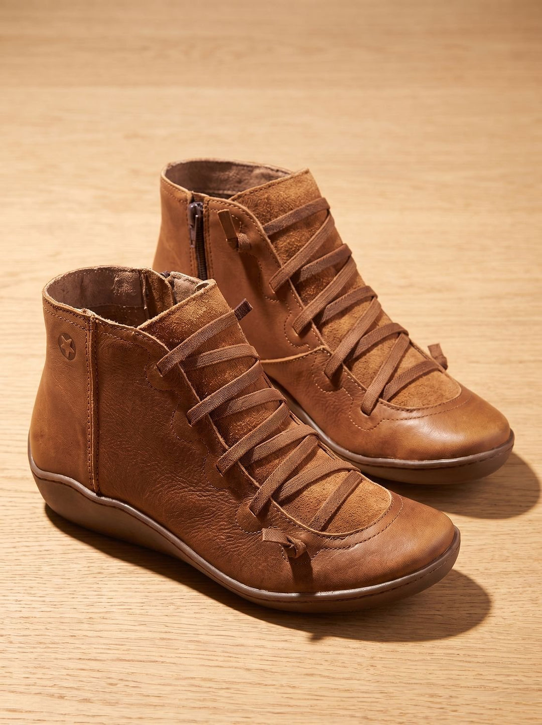 Women's Orthopedic Ankle Boots Lace-Up Side-Zip Wedge Booties - Brown