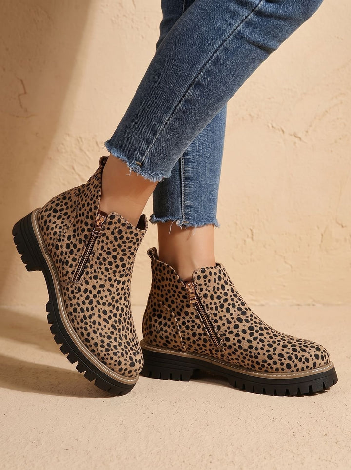 Women's Orthopedic Ankle Boots Side-Zip Leopard Print Booties - Leopard Print