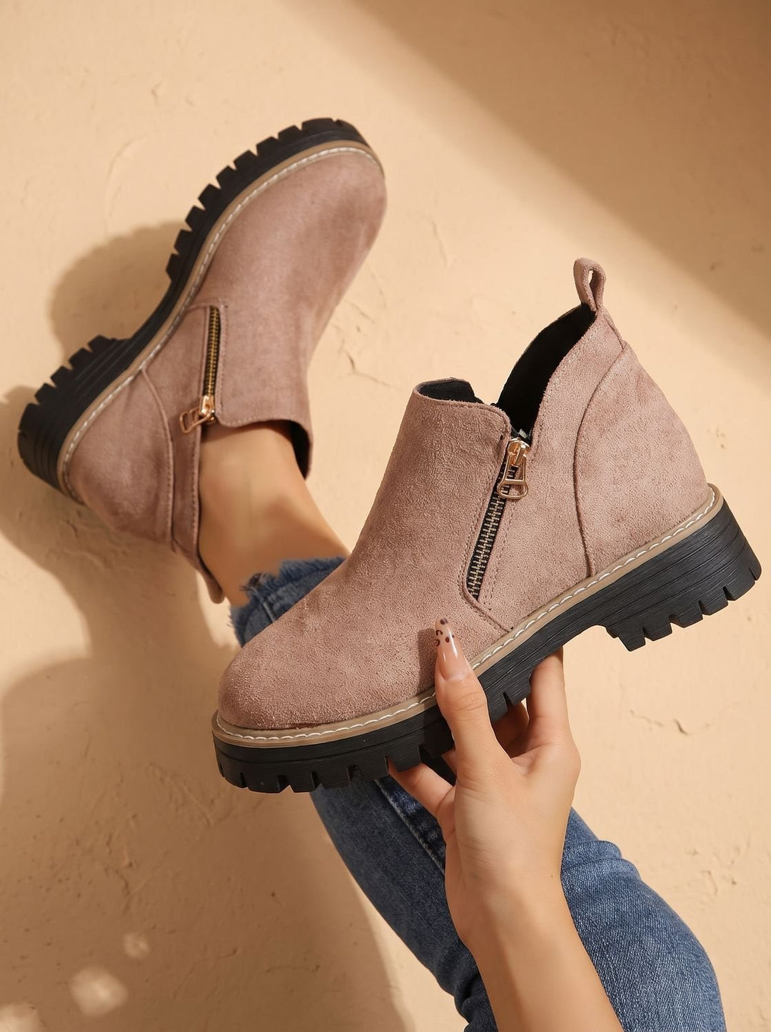Women's Orthopedic Ankle Boots Side-Zip Leopard Print Booties - Pink