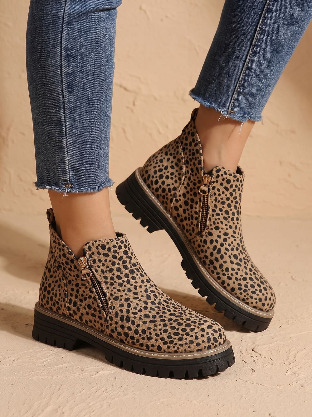 Women's Orthopedic Ankle Boots Side-Zip Leopard Print Booties