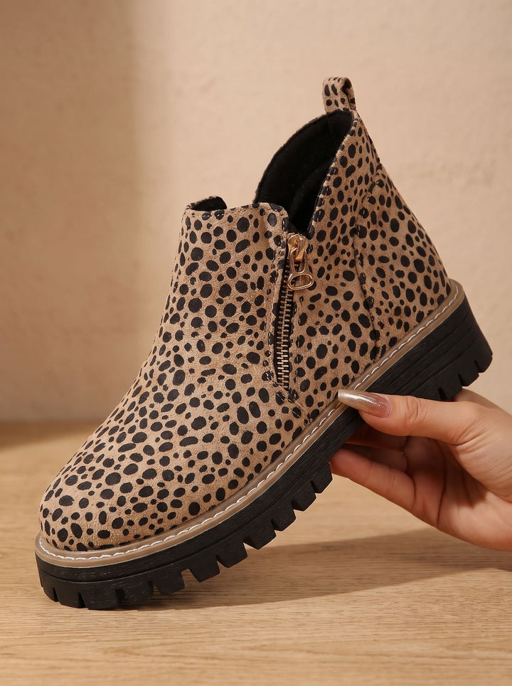 Women's Orthopedic Ankle Boots Side-Zip Leopard Print Booties