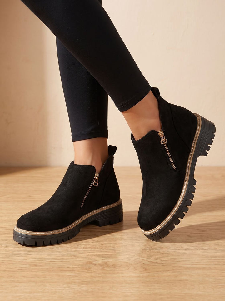 Women's Orthopedic Ankle Boots Side-Zip Leopard Print Booties - Black
