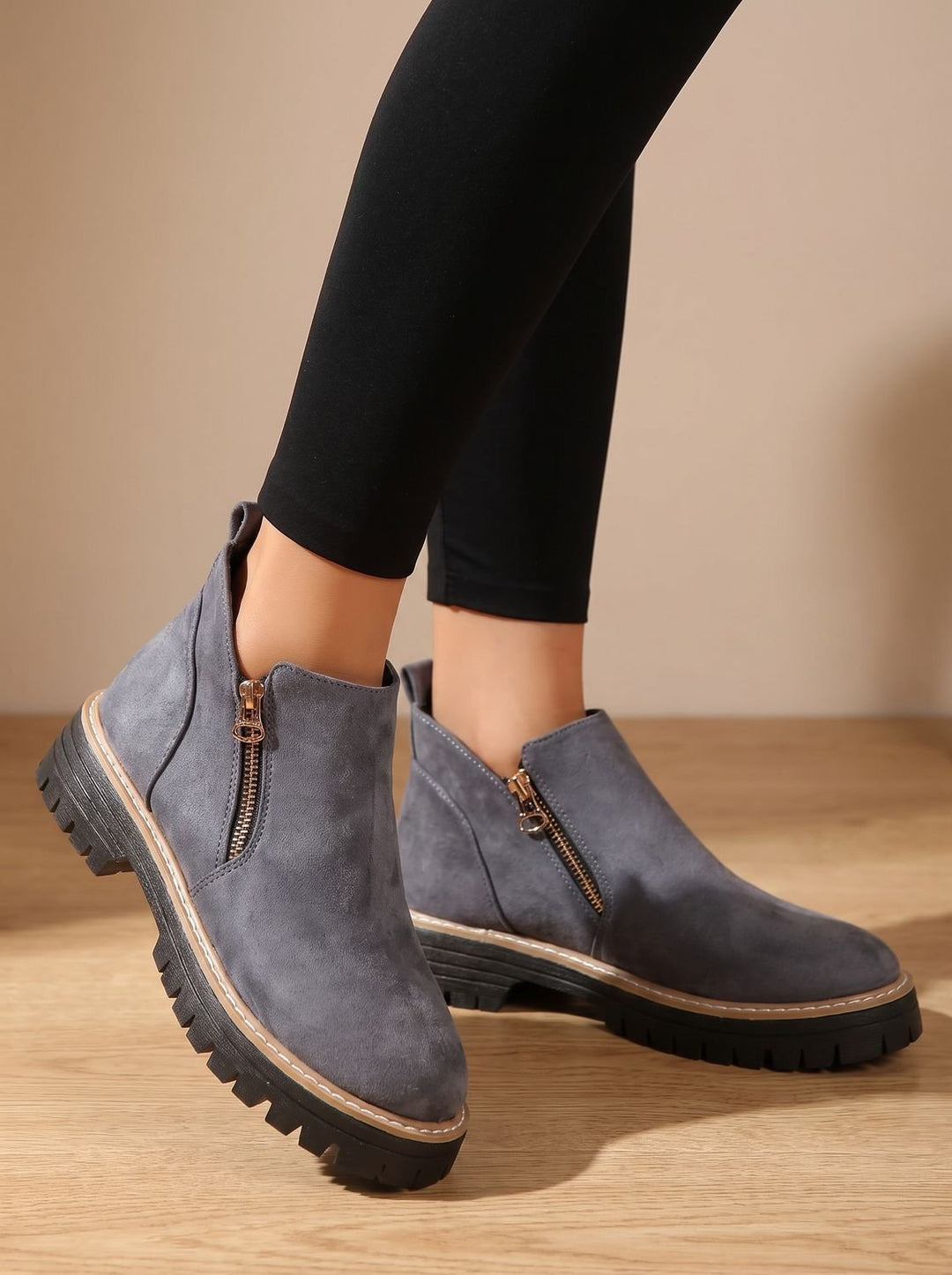Women's Orthopedic Ankle Boots Side-Zip Leopard Print Booties - Grey