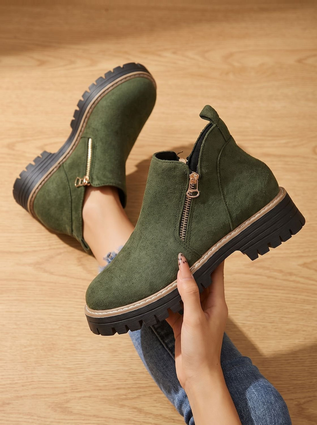 Women's Orthopedic Ankle Boots Side-Zip Leopard Print Booties - Green
