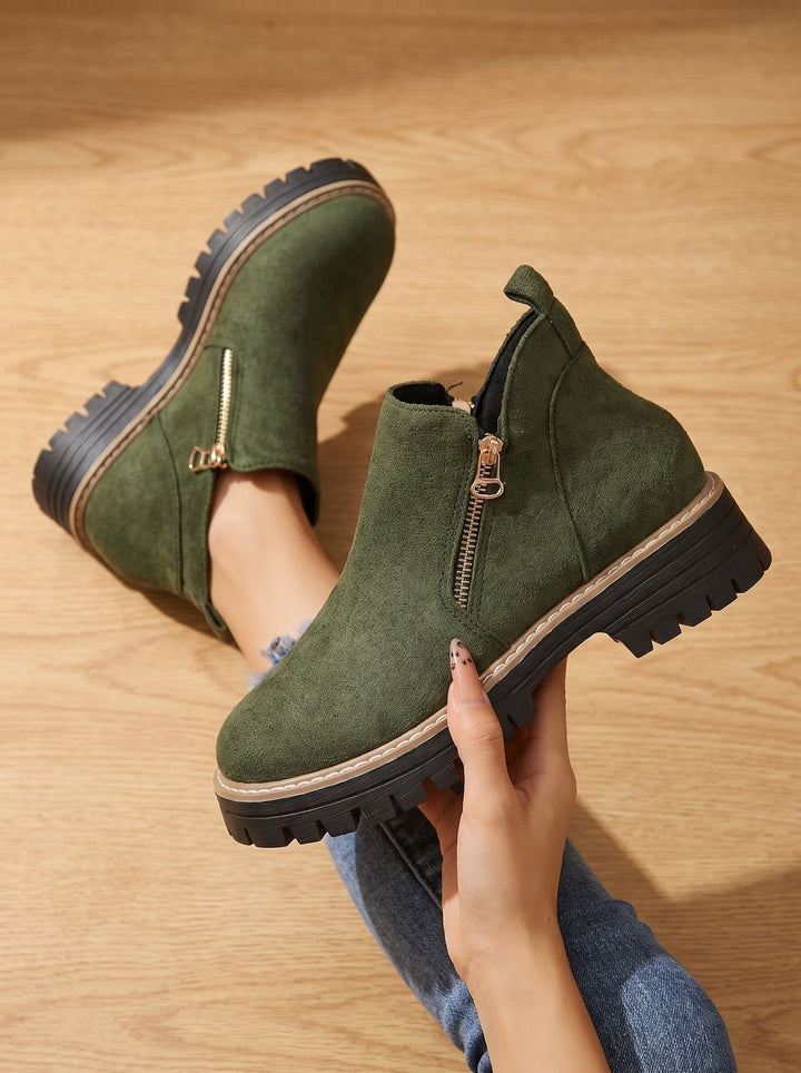 Women's Orthopedic Ankle Boots Side-Zip Leopard Print Booties - Green