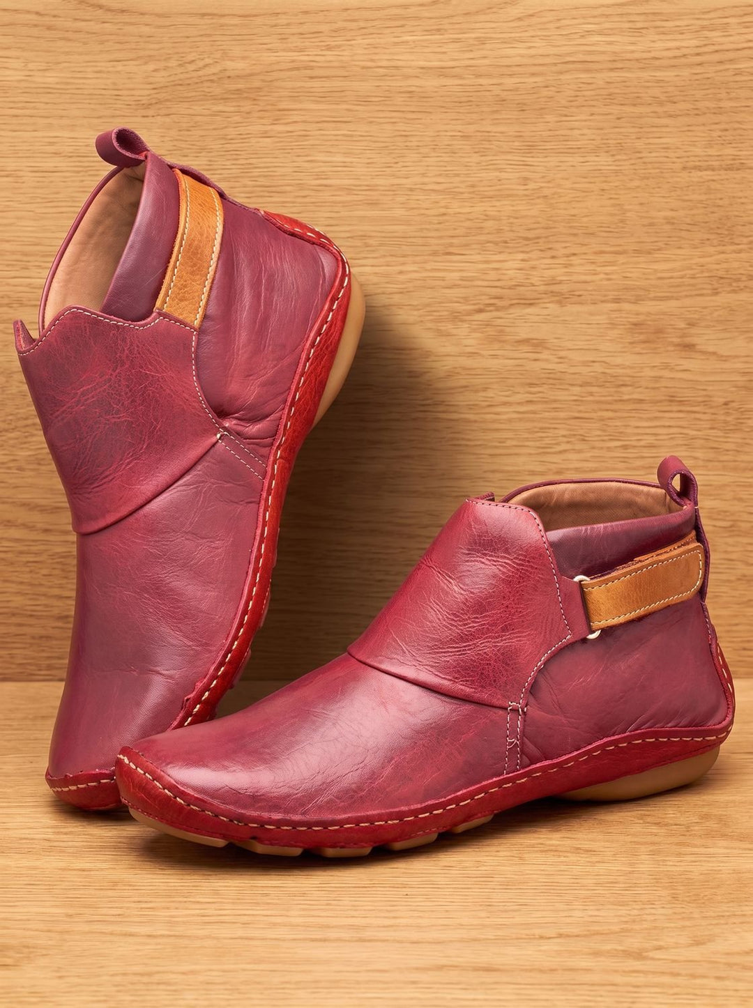 Women's Orthopedic Ankle Boots Slip-On Flat Booties - Red