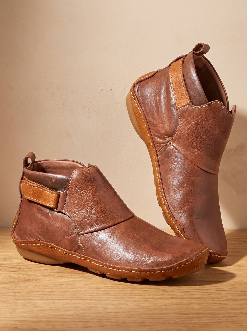 Women's Orthopedic Ankle Boots Slip-On Flat Booties - Brown