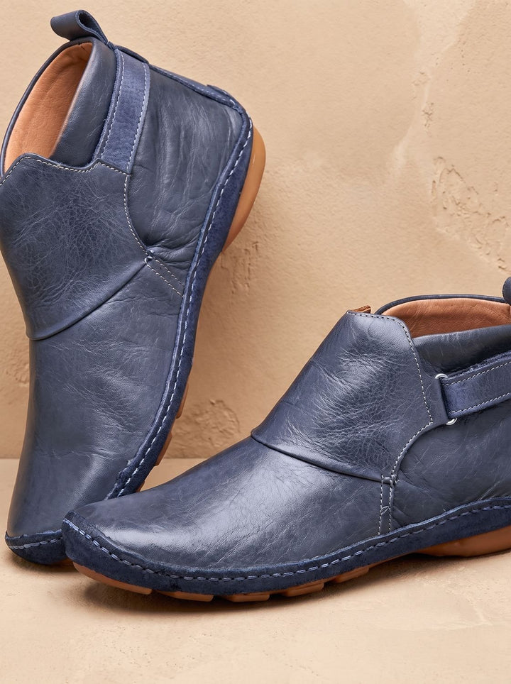 Women's Orthopedic Ankle Boots Slip-On Flat Booties - Blue