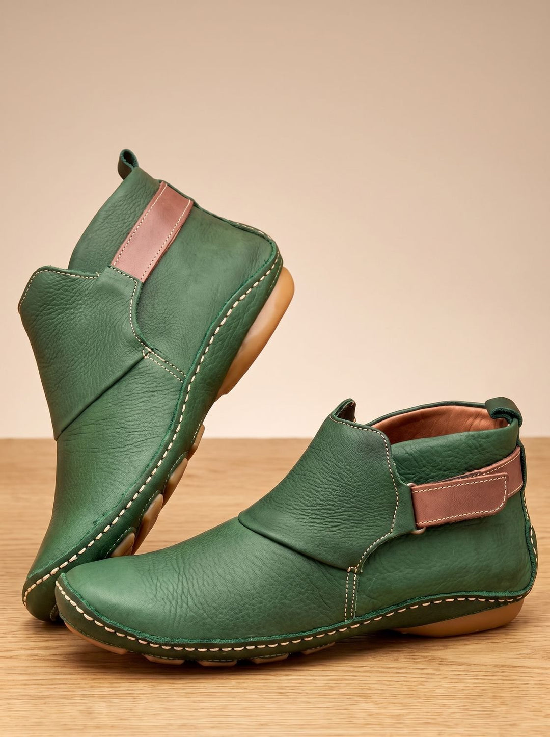 Women's Orthopedic Ankle Boots Slip-On Flat Booties - Green