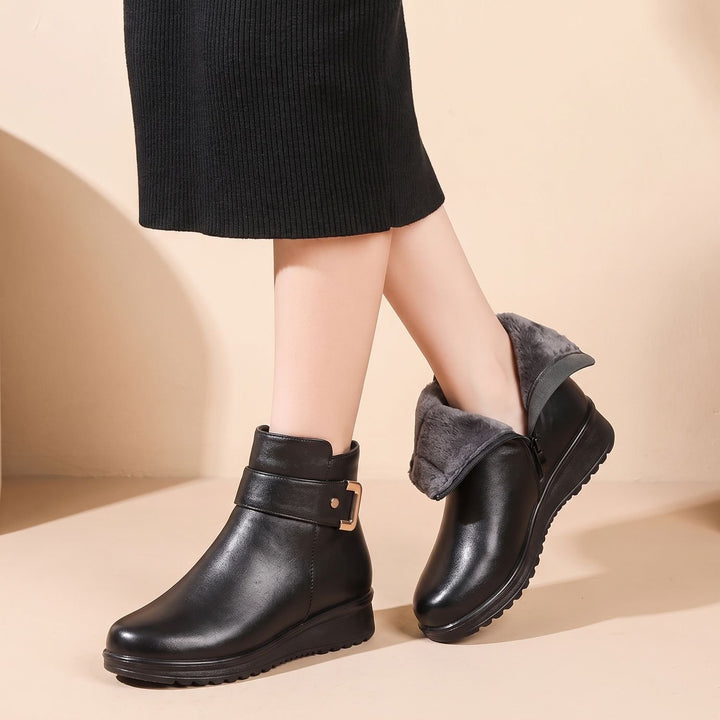 Women's Orthopedic Arch-Support Faux Leather Ankle Boots - Black