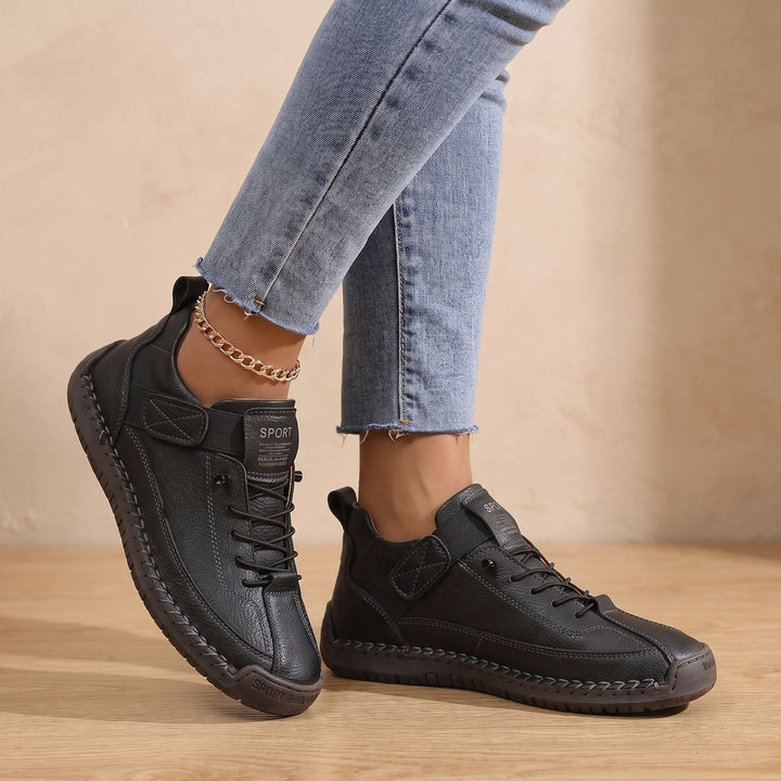 Women's Orthopedic Arch-Support Lace-Up Low-Top Sneakers - Black