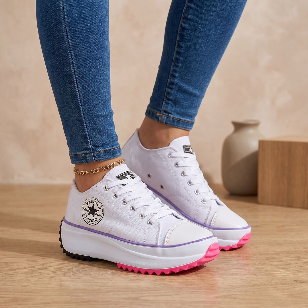 Women's Orthopedic Arch-Support Lace-Up Platform Sneakers - White
