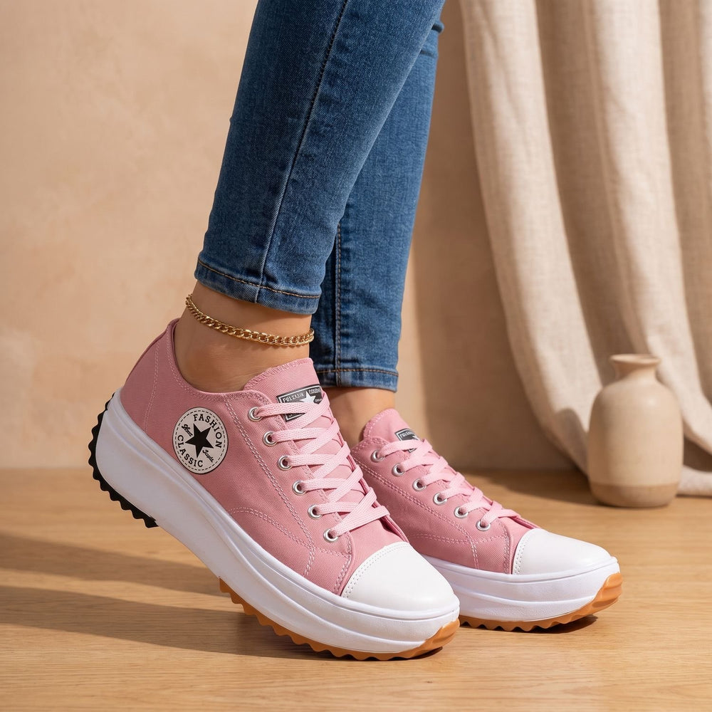 Women's Orthopedic Arch-Support Lace-Up Platform Sneakers - Pink