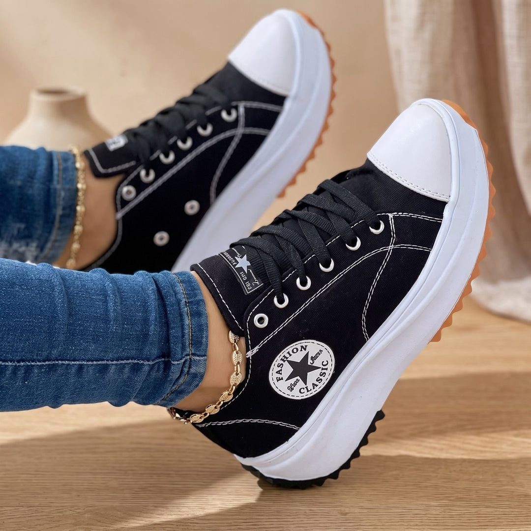 Women's Orthopedic Arch-Support Lace-Up Platform Sneakers - Black