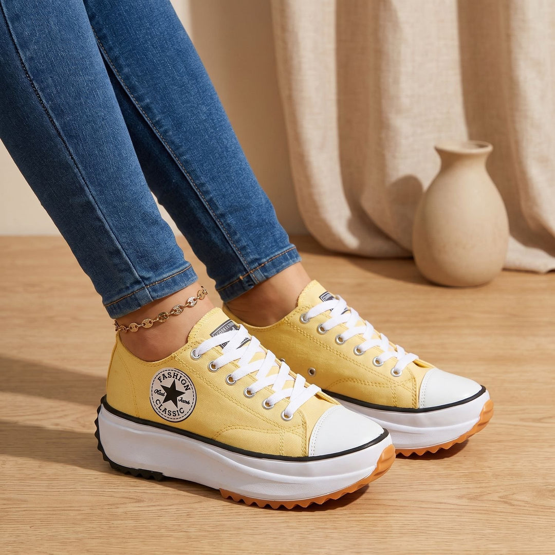 Women's Orthopedic Arch-Support Lace-Up Platform Sneakers - Yellow