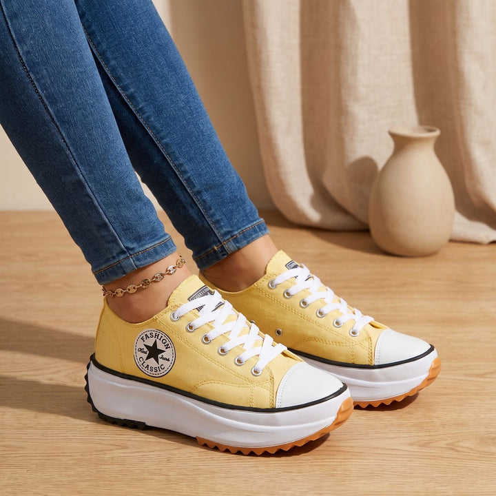 Women's Orthopedic Arch-Support Lace-Up Platform Sneakers - Yellow