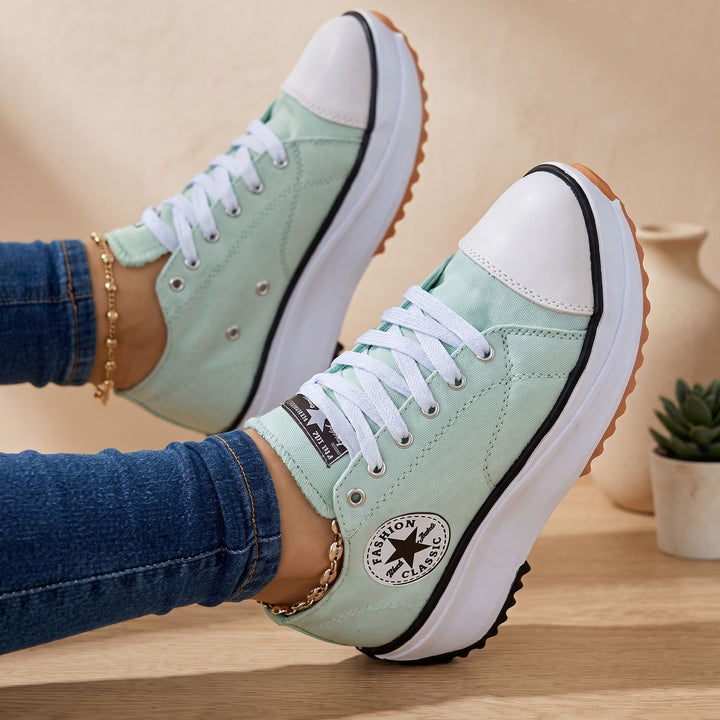 Women's Orthopedic Arch-Support Lace-Up Platform Sneakers - Green