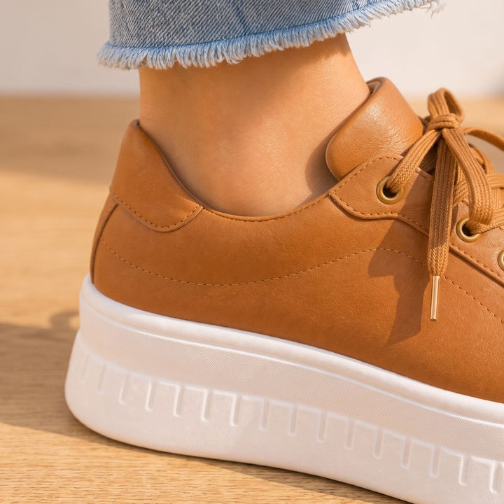 Women's Orthopedic Arch-Support Lace-Up Platform Sneakers, Tan