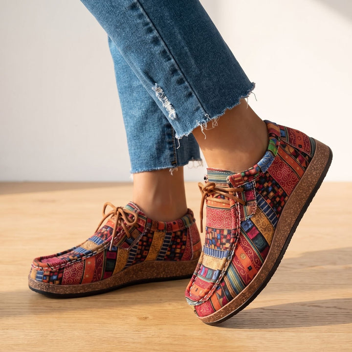 Women's Orthopedic Boho Patchwork Lace-Up Comfort Sneakers