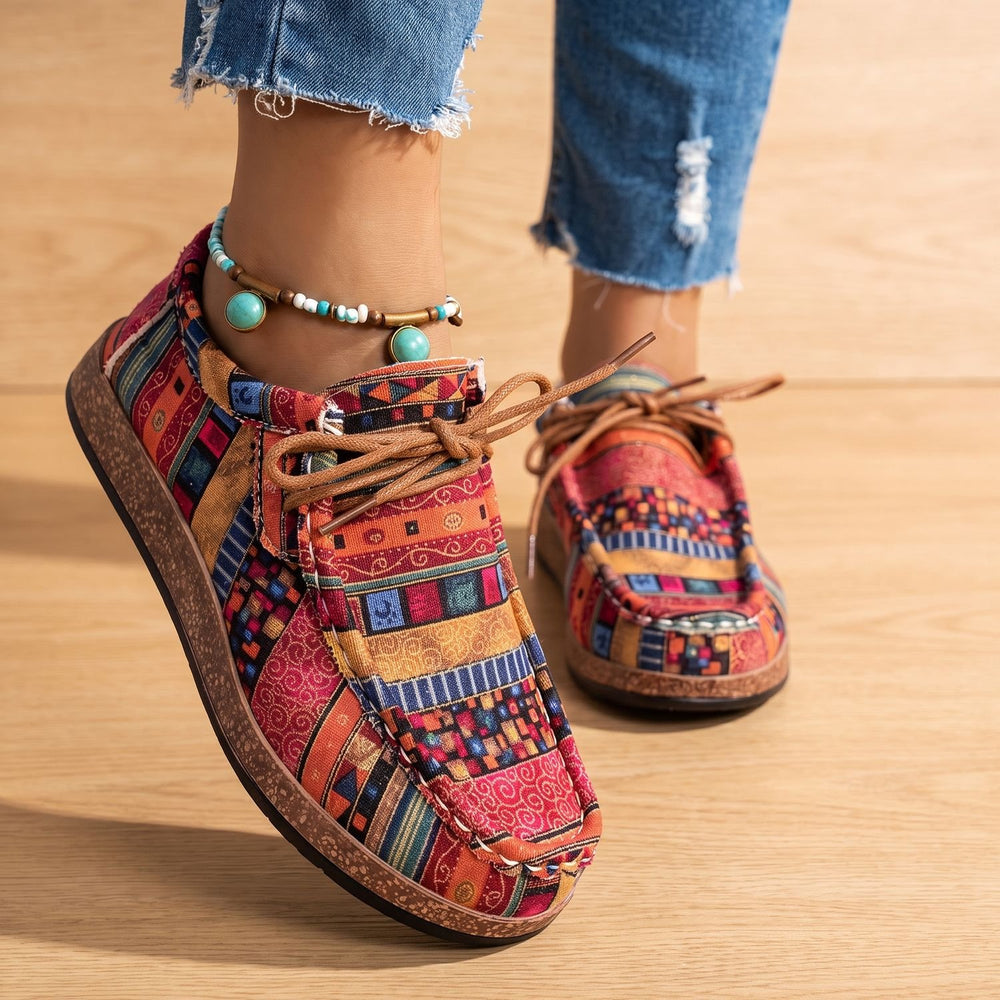 Women's Orthopedic Boho Patchwork Lace-Up Comfort Sneakers