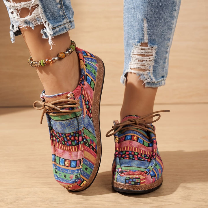 Women's Orthopedic Boho Patchwork Lace-Up Comfort Sneakers