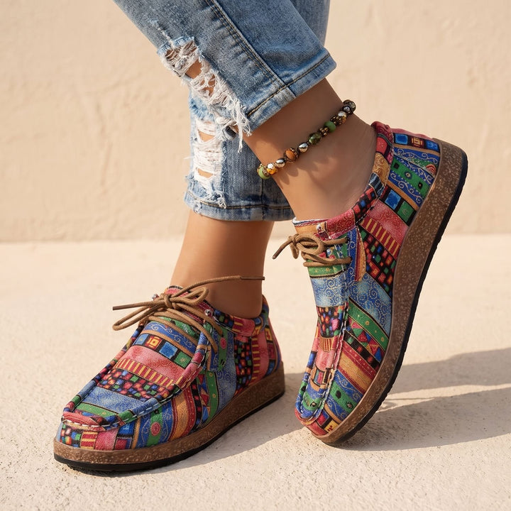 Women's Orthopedic Boho Patchwork Lace-Up Comfort Sneakers