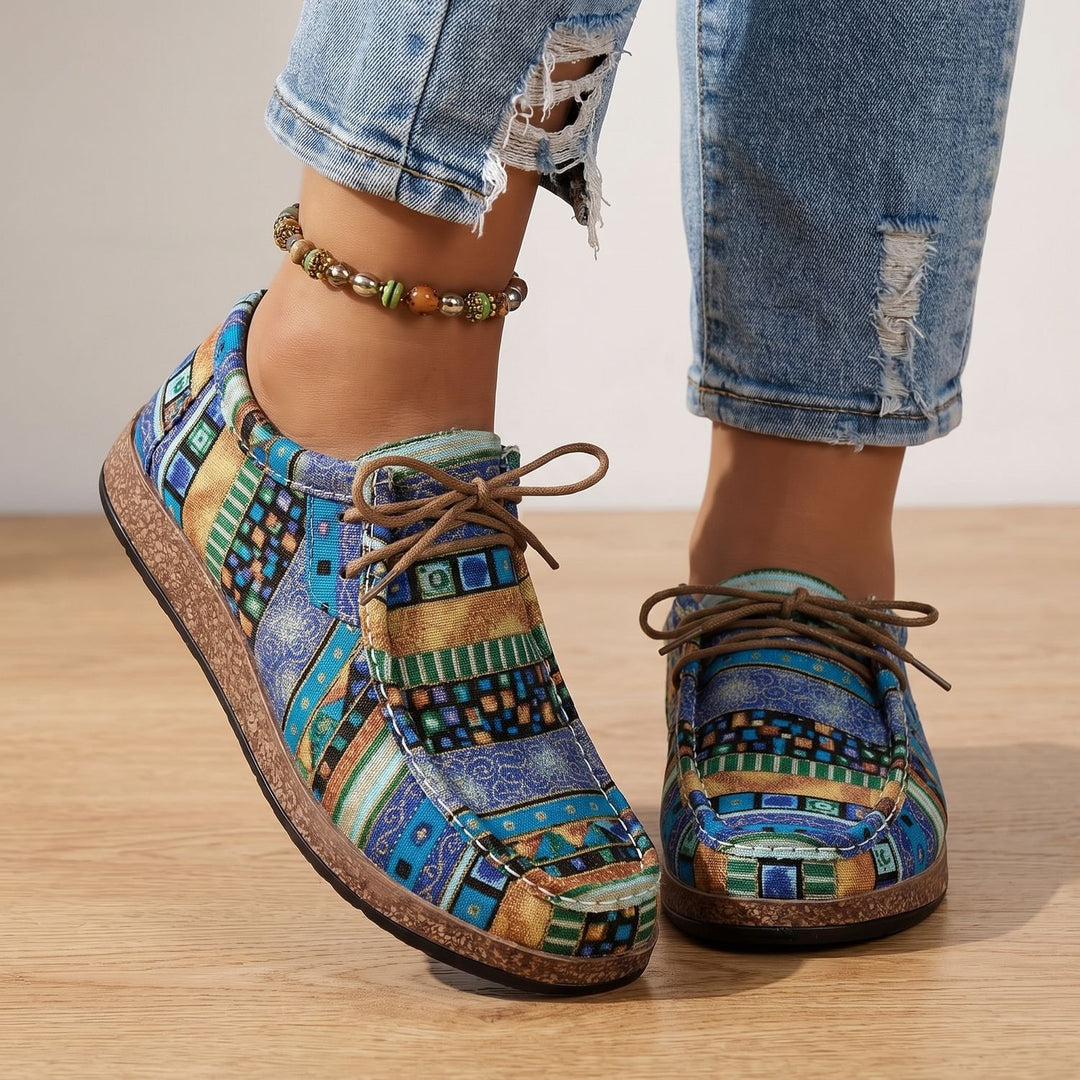 Women's Orthopedic Boho Patchwork Lace-Up Comfort Sneakers