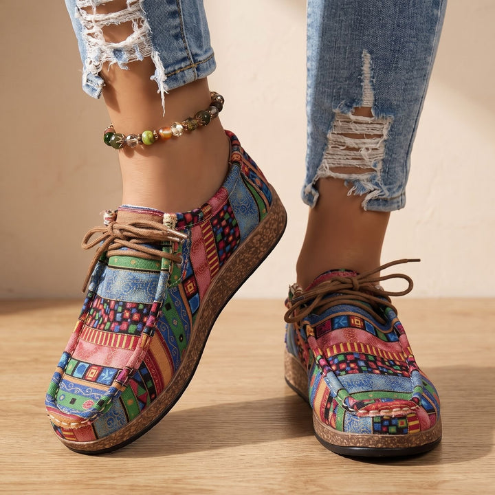 Women's Orthopedic Boho Patchwork Lace-Up Comfort Sneakers