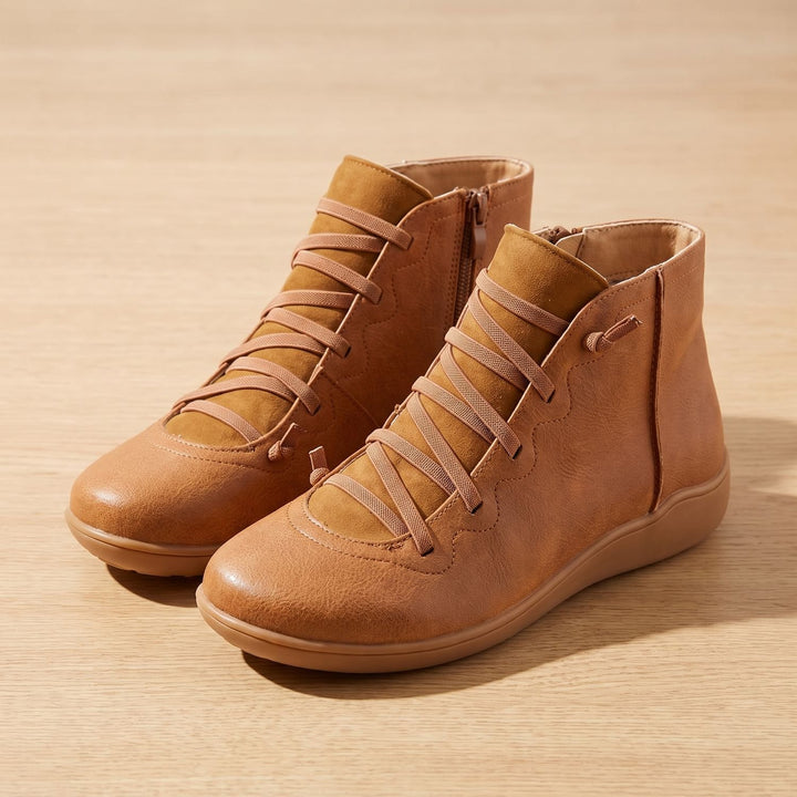 Women's Orthopedic Boots Side-Zip Lace-Up Comfort Ankle Booties - Brown