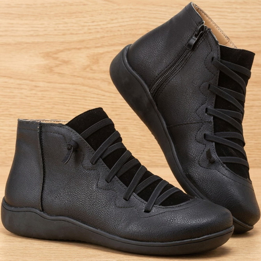 Women's Orthopedic Boots Side-Zip Lace-Up Comfort Ankle Booties - Black