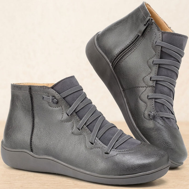Women's Orthopedic Boots Side-Zip Lace-Up Comfort Ankle Booties - Gray