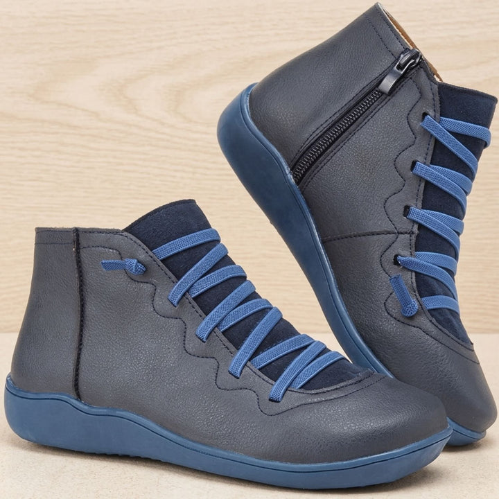 Women's Orthopedic Boots Side-Zip Lace-Up Comfort Ankle Booties - Blue