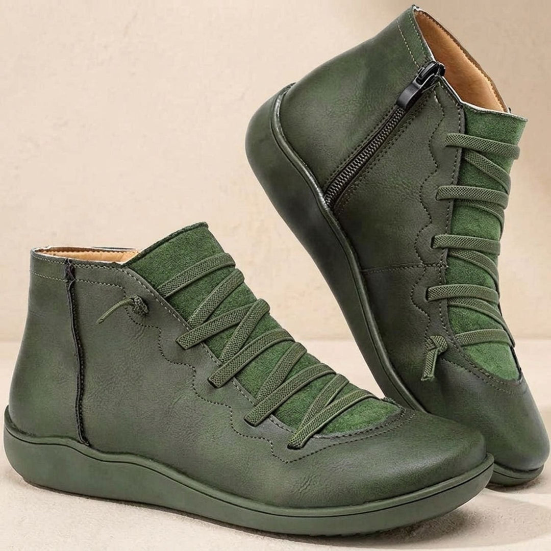 Women's Orthopedic Boots Side-Zip Lace-Up Comfort Ankle Booties - Green