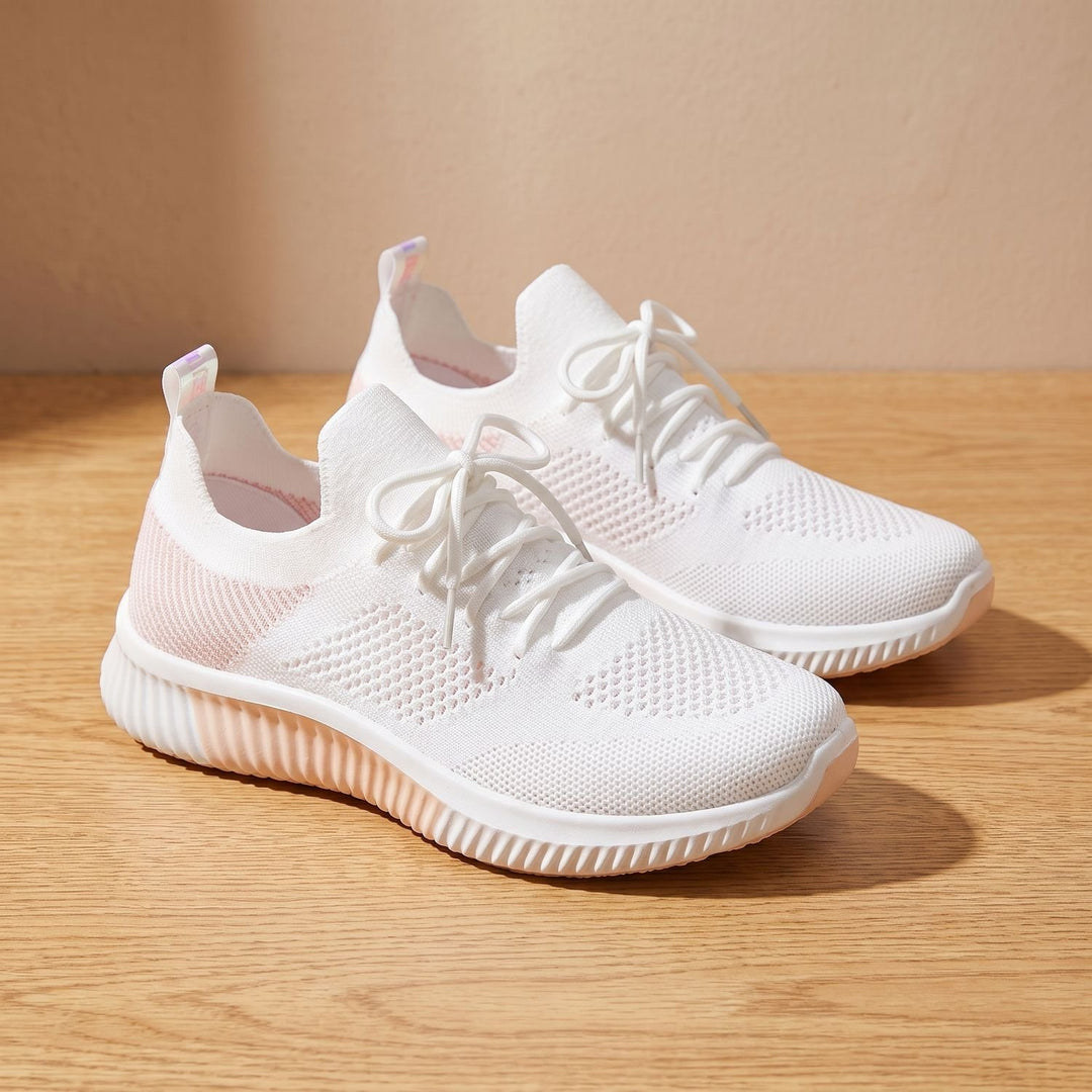 Women's Orthopedic Breathable Knit Lace-Up Sneakers - Orange
