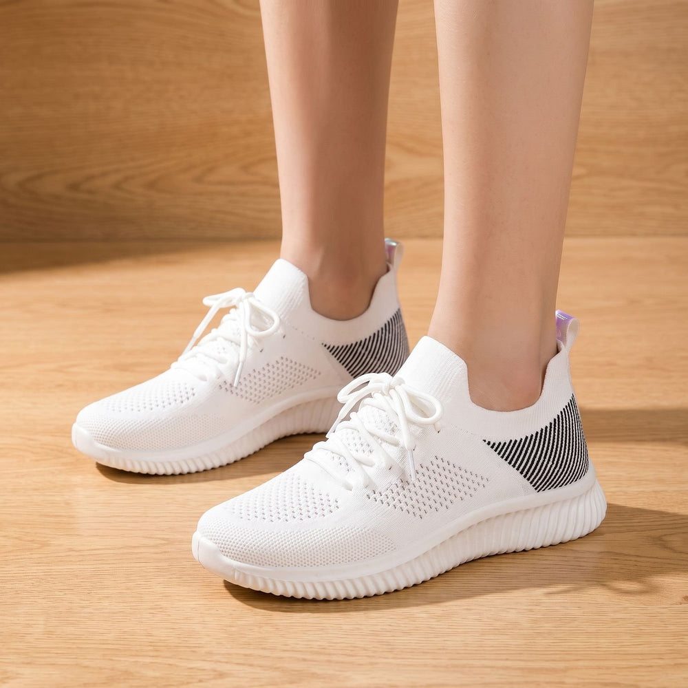 Women's Orthopedic Breathable Knit Lace-Up Sneakers - Black