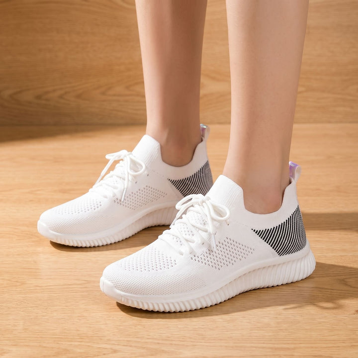 Women's Orthopedic Breathable Knit Lace-Up Sneakers - Black