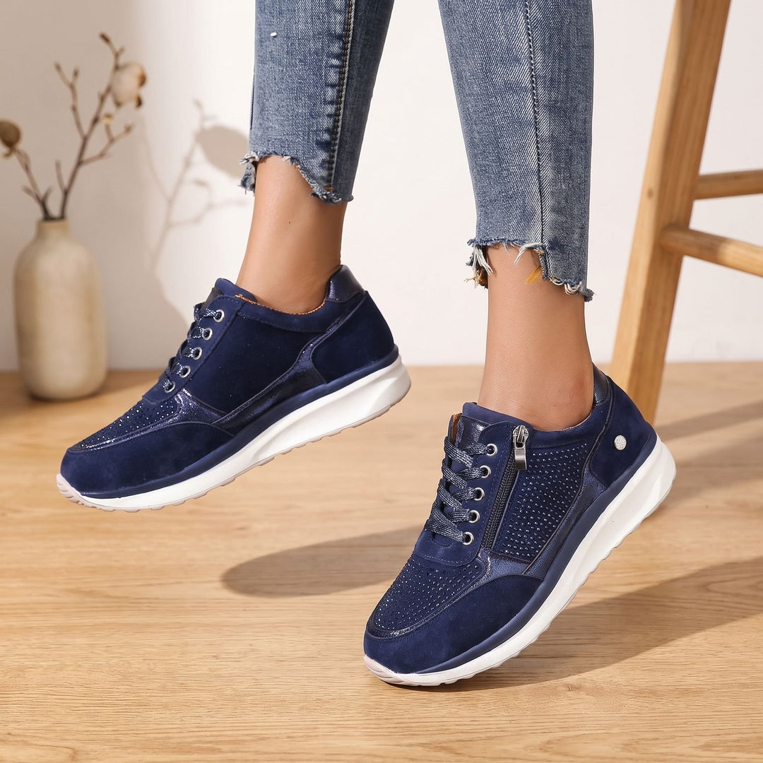 Women's Orthopedic Bunion Relief Rhinestone Lace-Up Sneakers - Blue