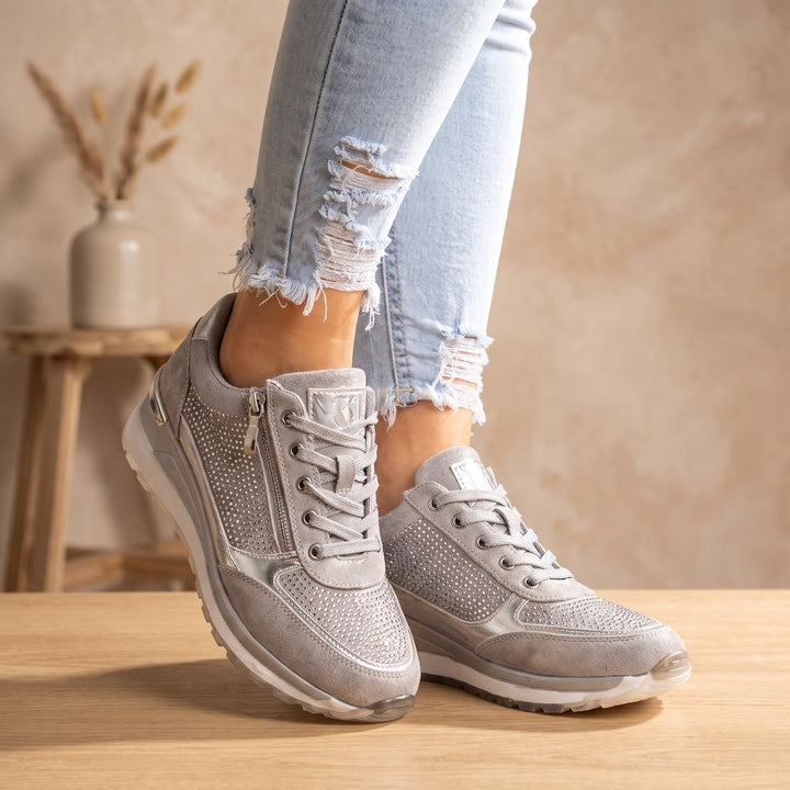 Women's Orthopedic Bunion Relief Rhinestone Lace-Up Sneakers - Grey