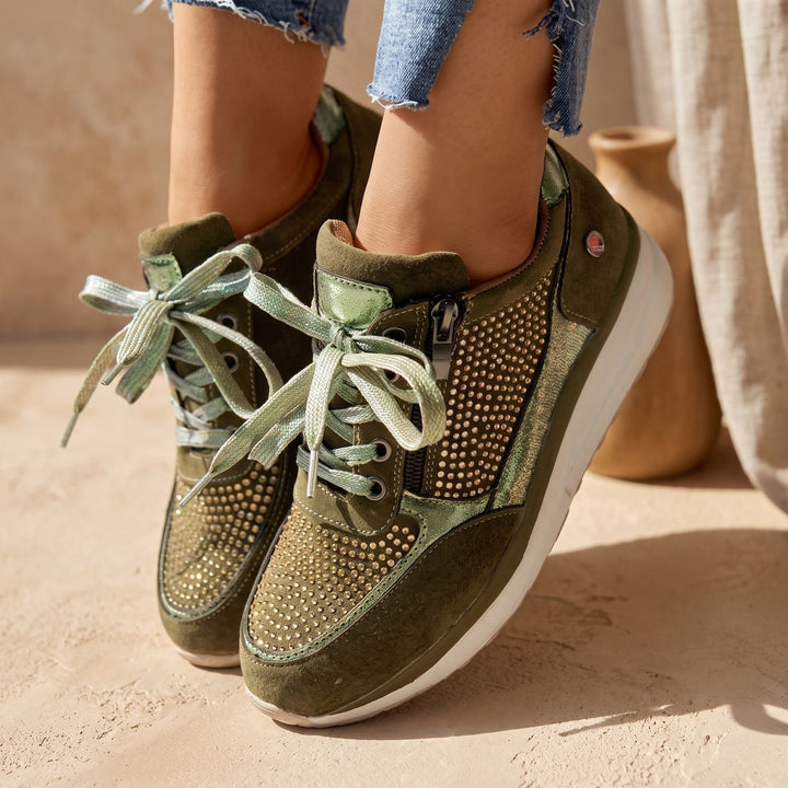 Women's Orthopedic Bunion Relief Rhinestone Lace-Up Sneakers - Green