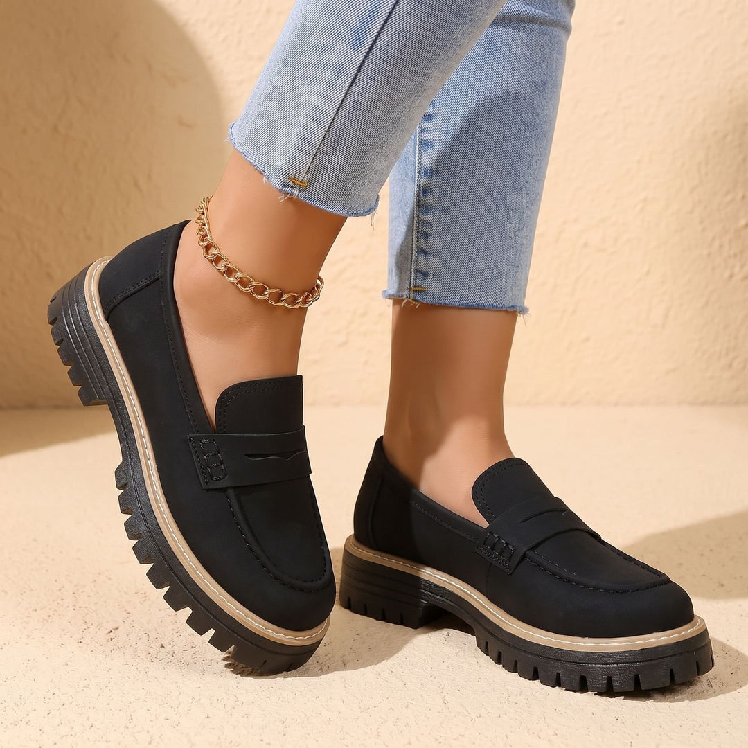 Women's Orthopedic Cushioned Platform Penny Loafers - Black