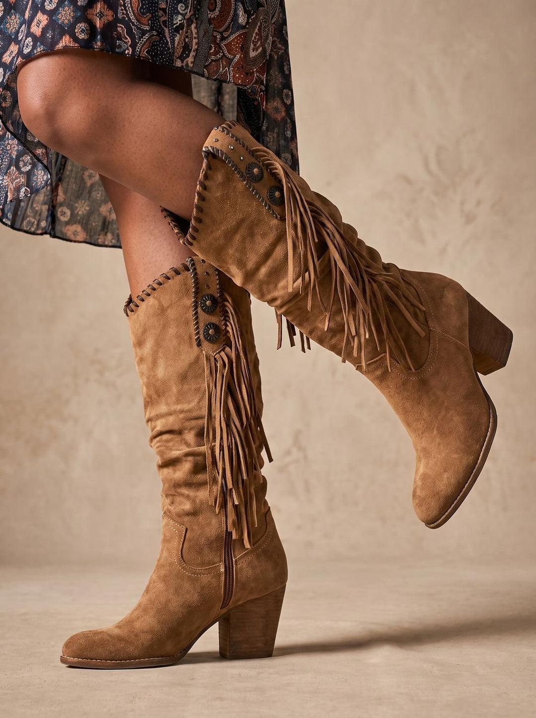 Women's Orthopedic Fringe Western Knee-High Boots