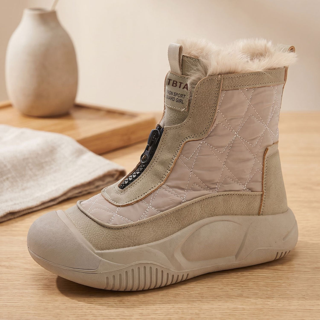 Women's Orthopedic Fur-Lined Quilted Snow Boots - Khaki