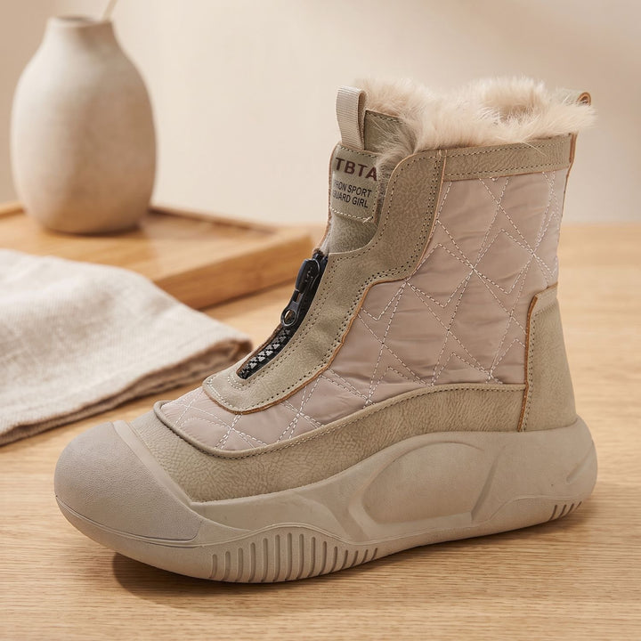 Women's Orthopedic Fur-Lined Quilted Snow Boots - Khaki
