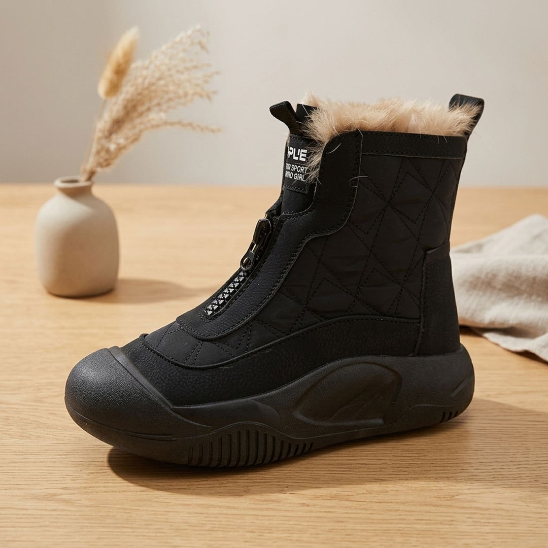 Women's Orthopedic Fur-Lined Quilted Snow Boots - Black